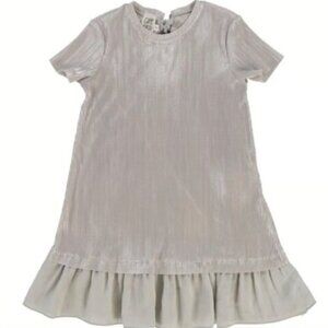 Caffe d'orzo Girl's Silver Pleat Dress Ribbed Sparkle Flapper Dress 4 Holiday